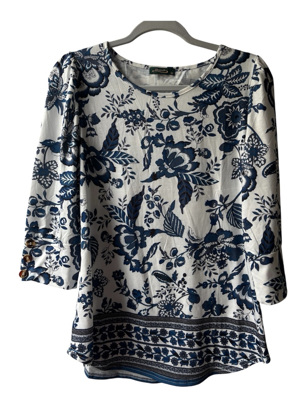 Medium Blue Floral Women’s Scoop Neck Top - Classic Comfort